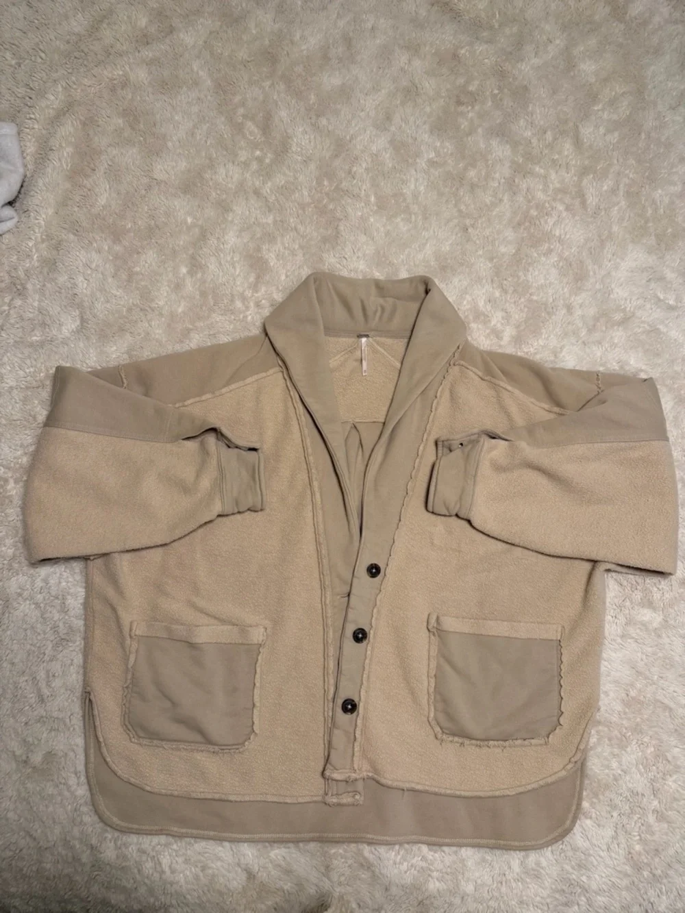 Free People Jordan Reverse Fleece Shacket- Camel Grey - Picture 4 of 5